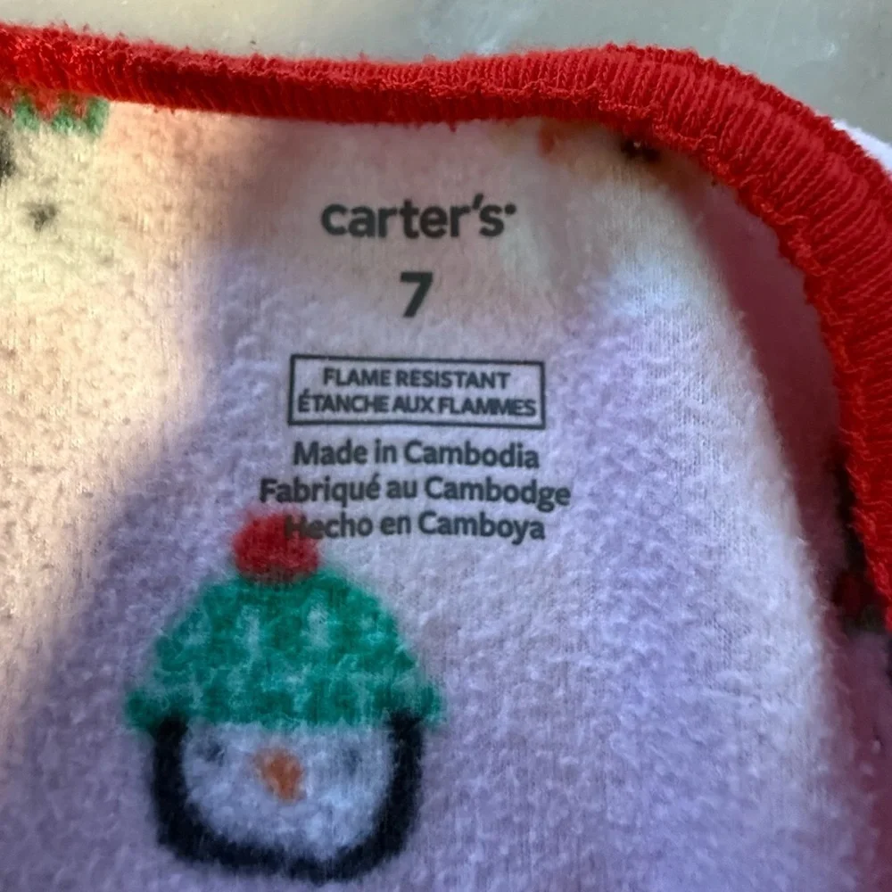 Carter's Girls 1pc. Christmas Santa and Friends Pajama Sleeper Pink Size 7